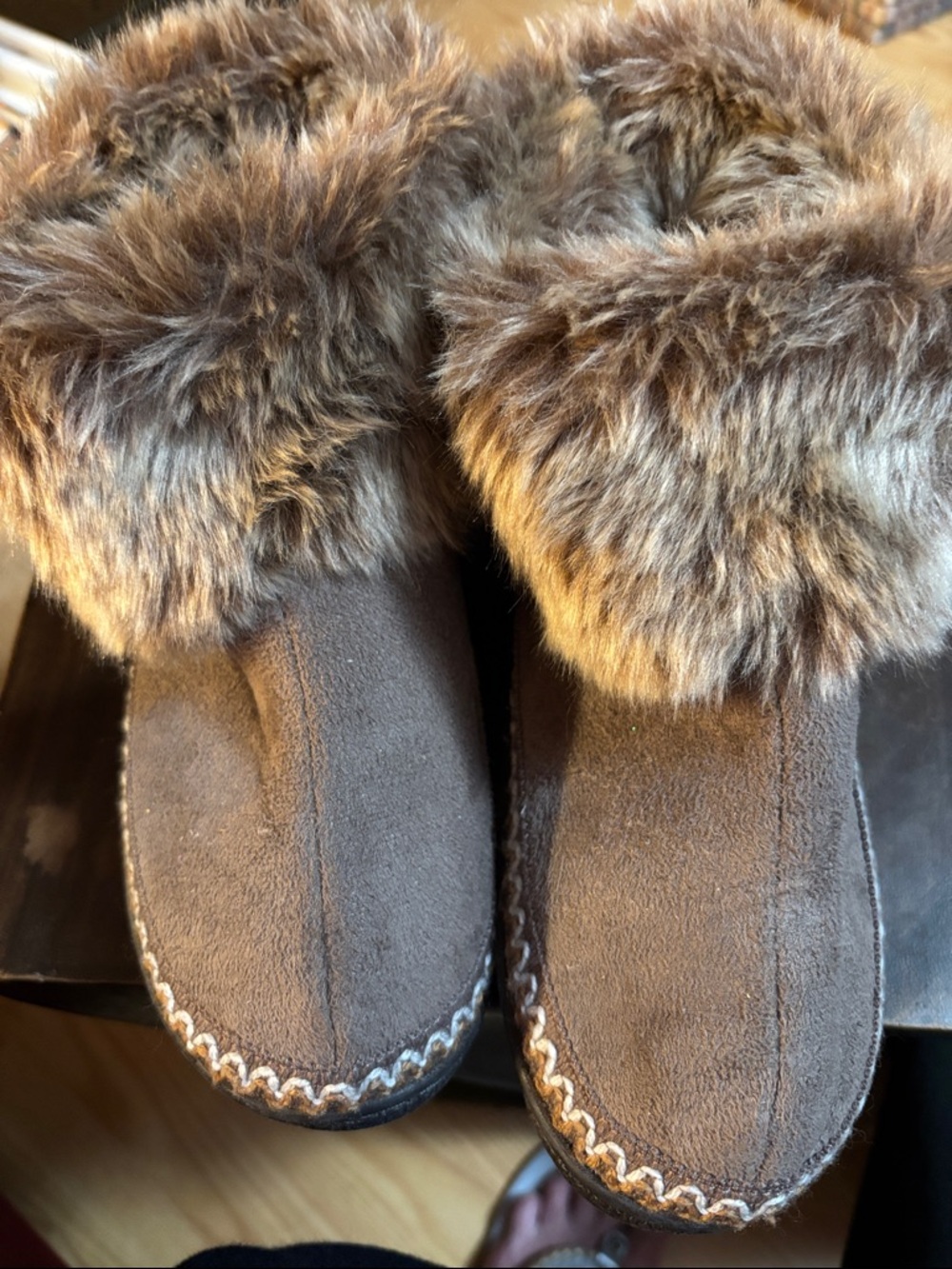 isotoner Brown Faux-Fur Suede Slip-On Slippers